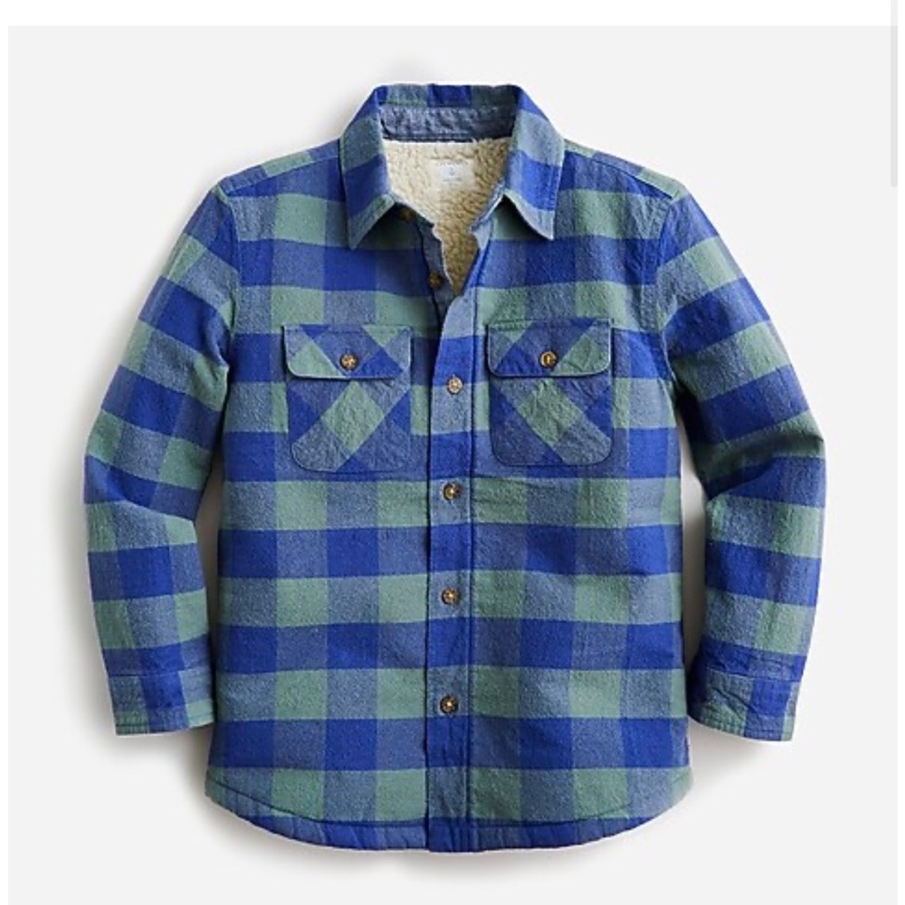 J. Crew Crewcuts Kids Boys' sherpa-lined chamois shirt Shacket NEW Size 14 RARE
